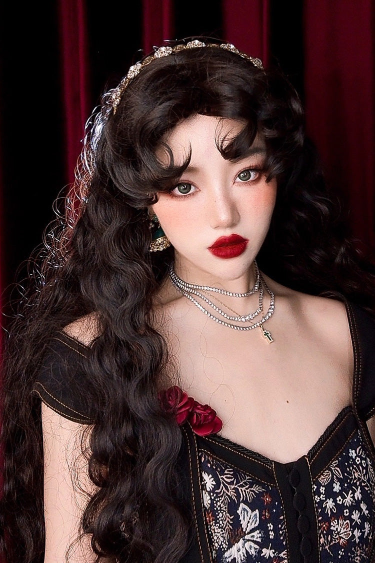 Vintage Lolita Curl Wig - Fluffy Wool - Matte Black - Gypsy Rose Style