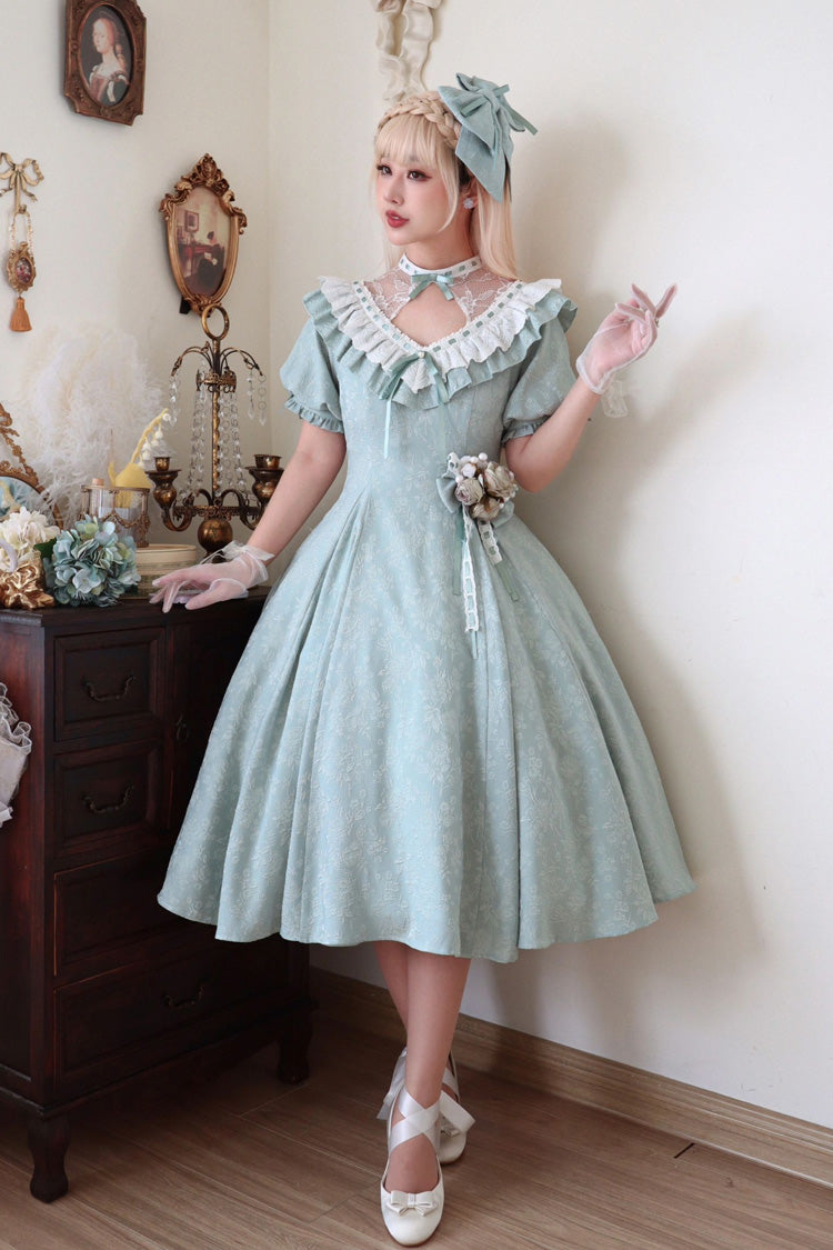 Emerald Short Sleeve Ruffle Bow Sweet Princess Lolita Dress