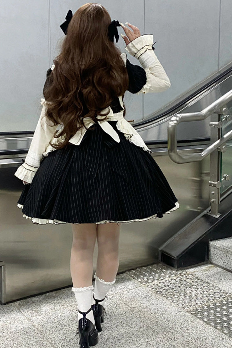 Striped Maid-Style Lolita Dress with Ruffled Sleeves
