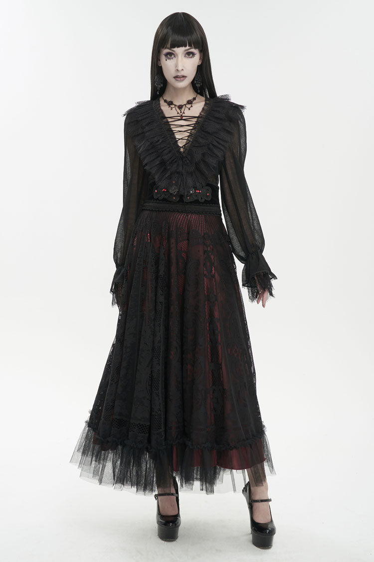 Plaid Layered Lace Gothic Shirt