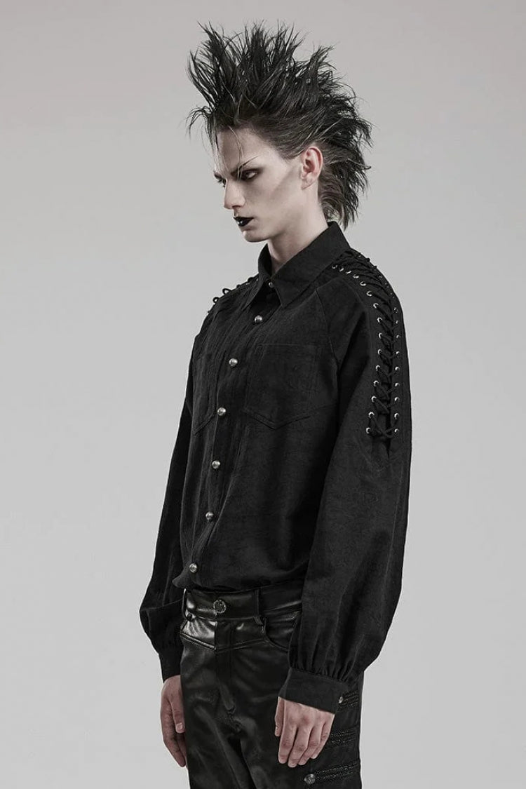 Gothic Men's Blouse with Puff Sleeves and Shoulder Straps - Two Shades