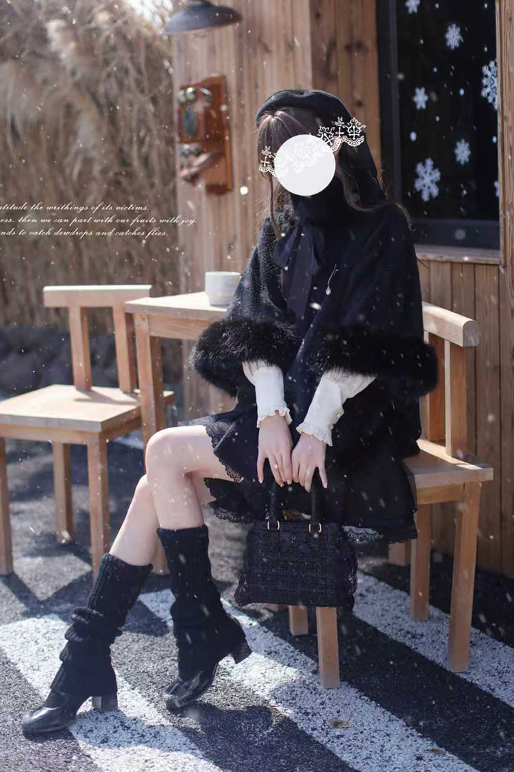 Japanese Lolita Fluffy Cloak Coat with Lace and Extended Sleeves