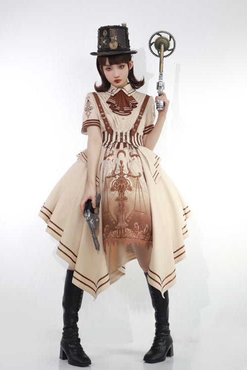British Style Sweet Lolita Cardigan with Short Sleeves and Libra Print
