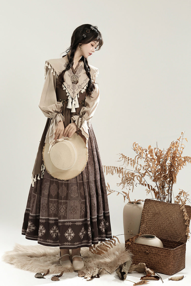 Chinese Style Lolita Dress with Lantern Sleeves and Asymmetric Ruffle