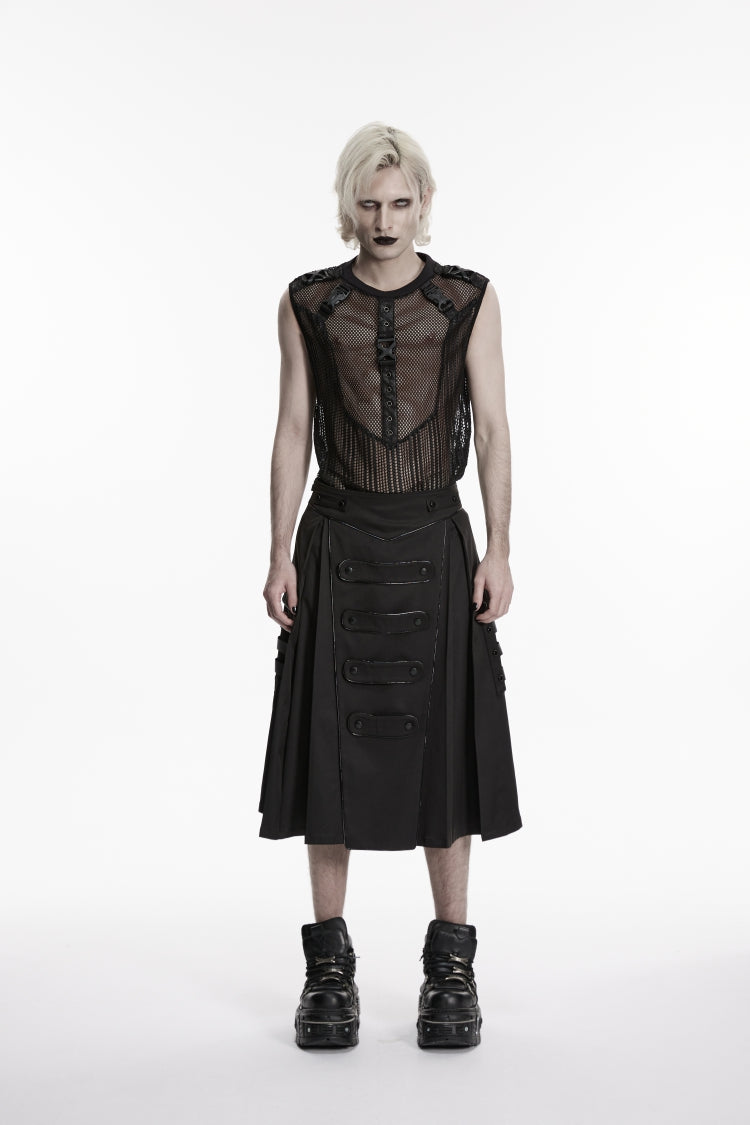 Punk Pleated Skirt with Studs and Pockets