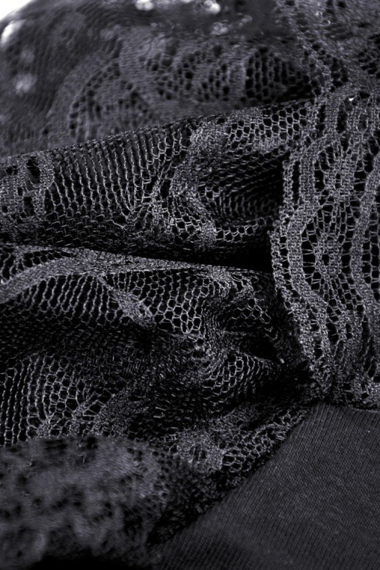 Midnight Lace-Trimmed Crop Top with Deep Plunge Neck