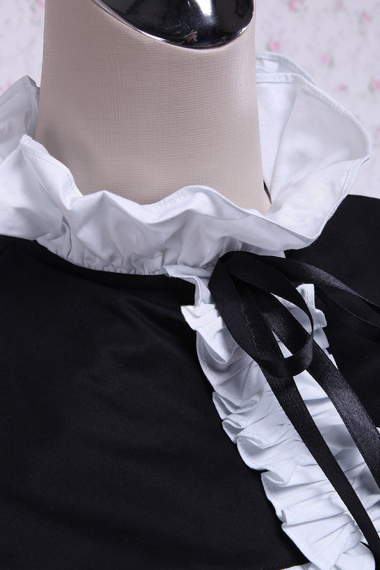 Gothic Lolita Dress in Cotton with Stand Collar, Ruffles and Bowknot