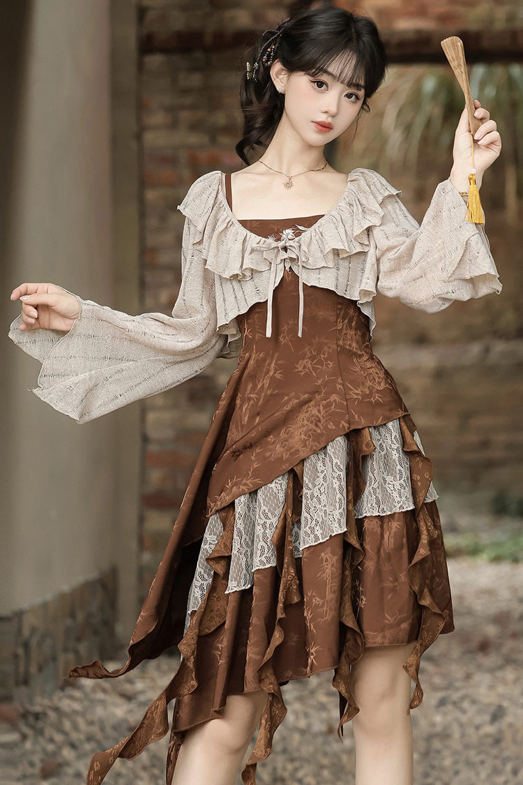 Chocolate Printed Asymmetric Punk JSK Set - Dune Traveler