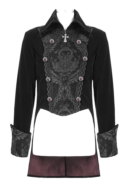 Men's Gothic Coat with Court Pattern, Velvet Lapel Collar