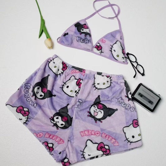 Cartoon Casual Plush Pajamas Set