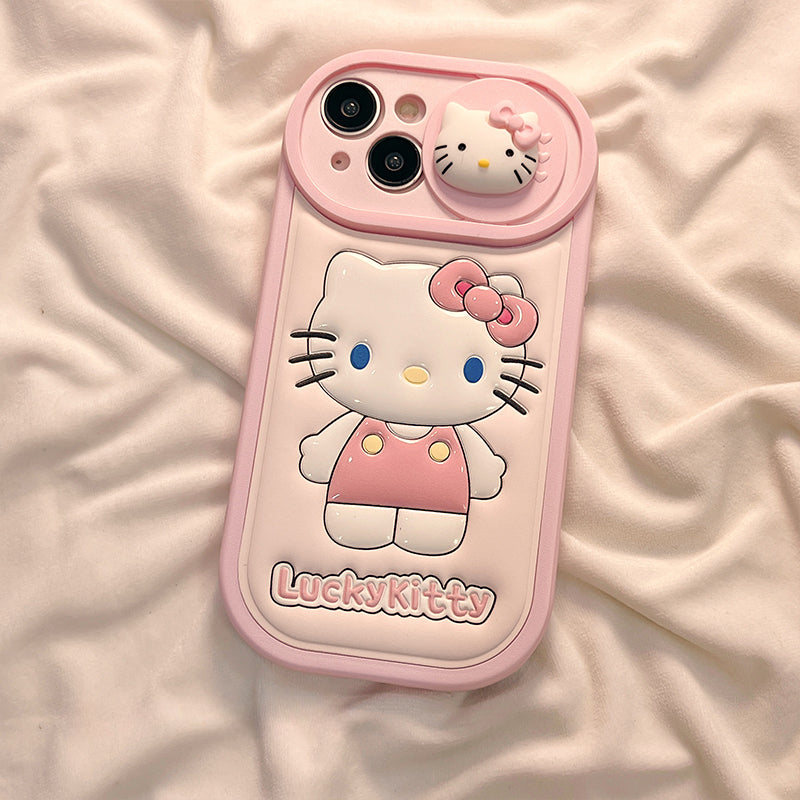 Coque de téléphone en silicone rose avec chat de dessin animé KI486