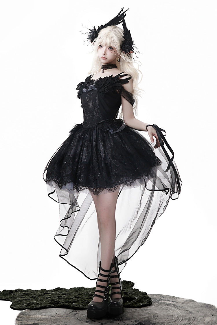 Ruffle Bowknot Ballet Lolita JSK Dress - Black Swan's Prayer