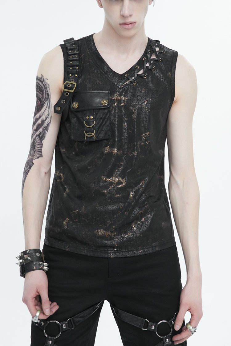 Graphic Print Buckle Pocket Punk Tank