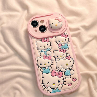 Coque de téléphone en silicone rose avec chat de dessin animé KI486