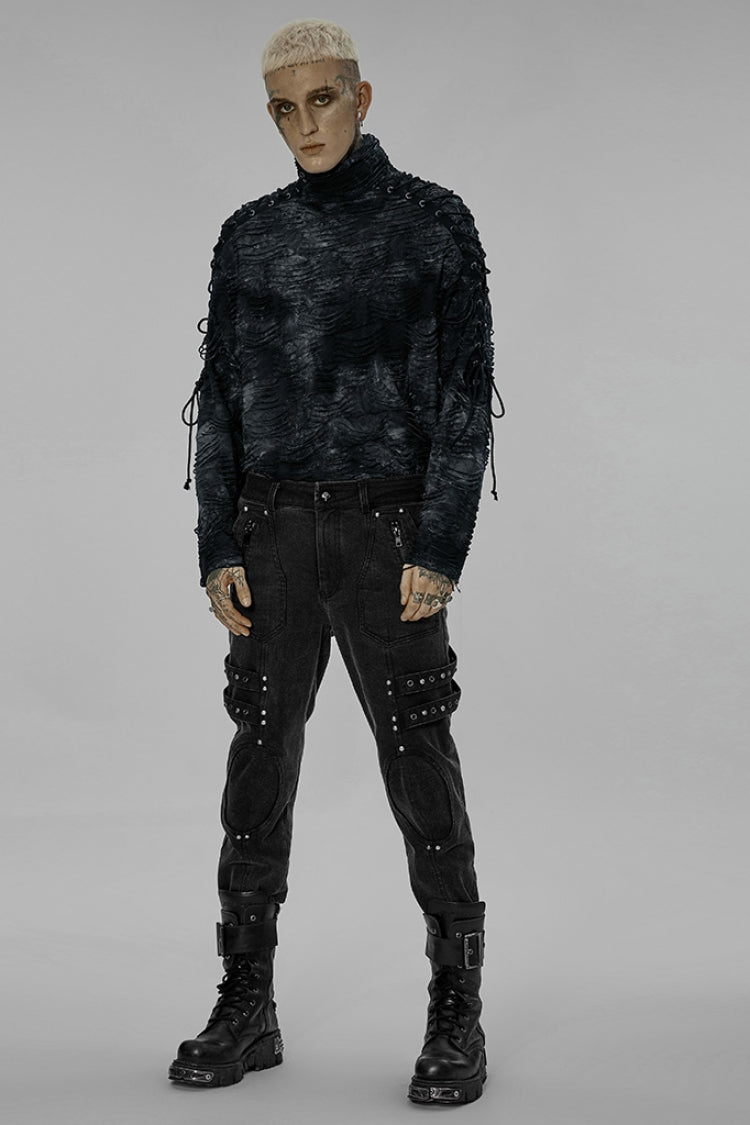 Steampunk Studded Skull Buckle Trousers for Men