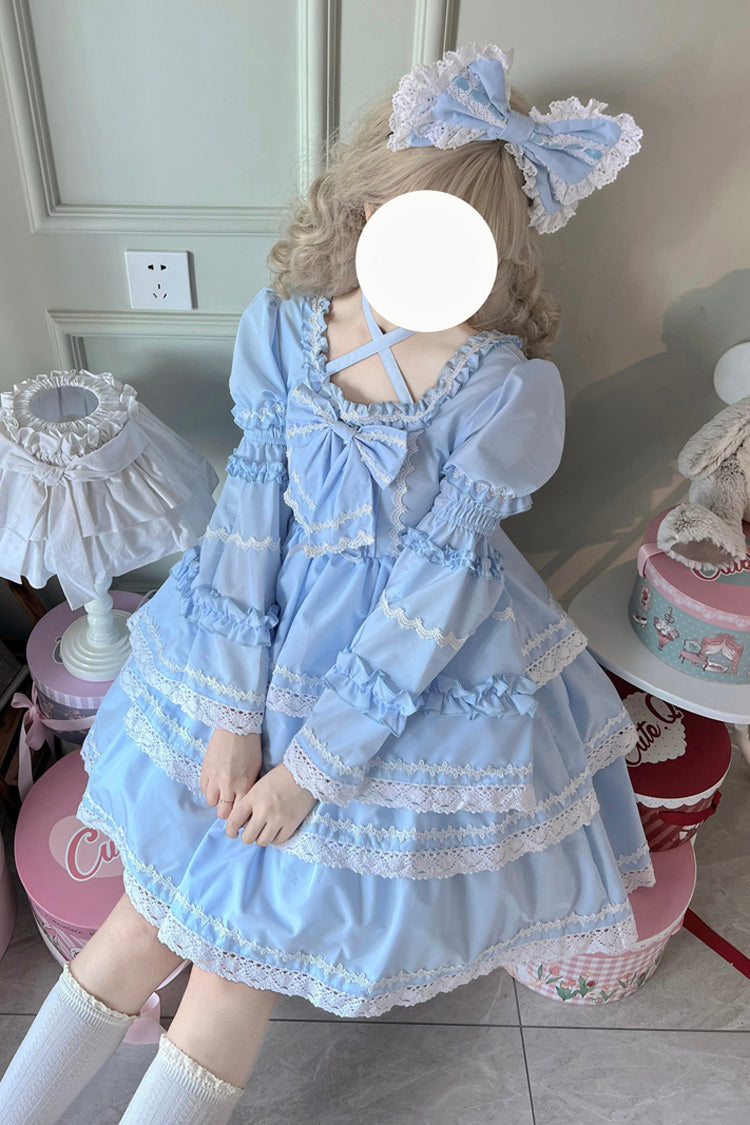 Azure Triple Detachable Sleeves Bow Lace-Up Sweet Lolita Gown