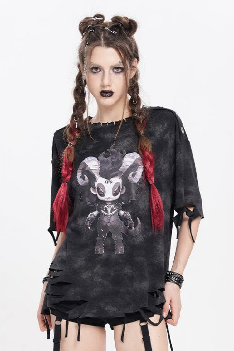 Punk Tee with Lilimar Print and Ripped Accents