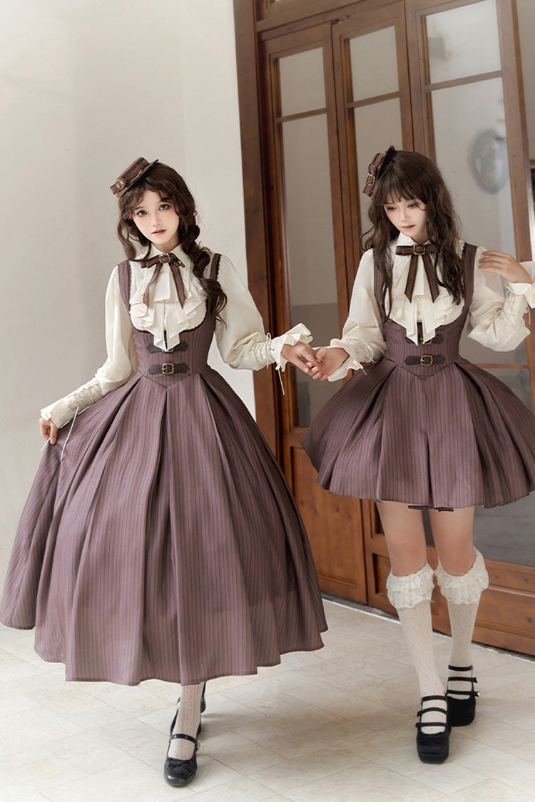 Chocolate Striped Print Breast Support Long Lolita Dress - Manchester City's Past