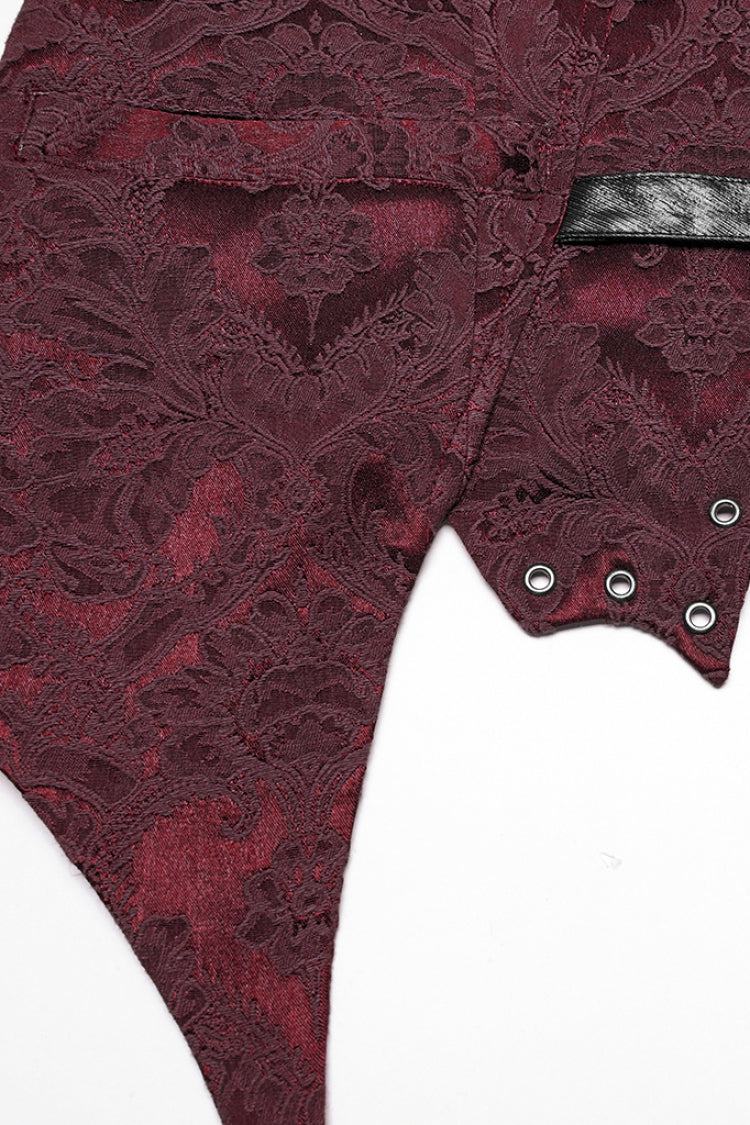 Crimson Noir Sleeveless V-Neck Buckle Jacquard Gothic Vest for Men