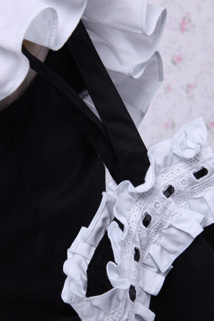 Gothic Lolita Dress in Cotton with Stand Collar, Ruffles and Bowknot