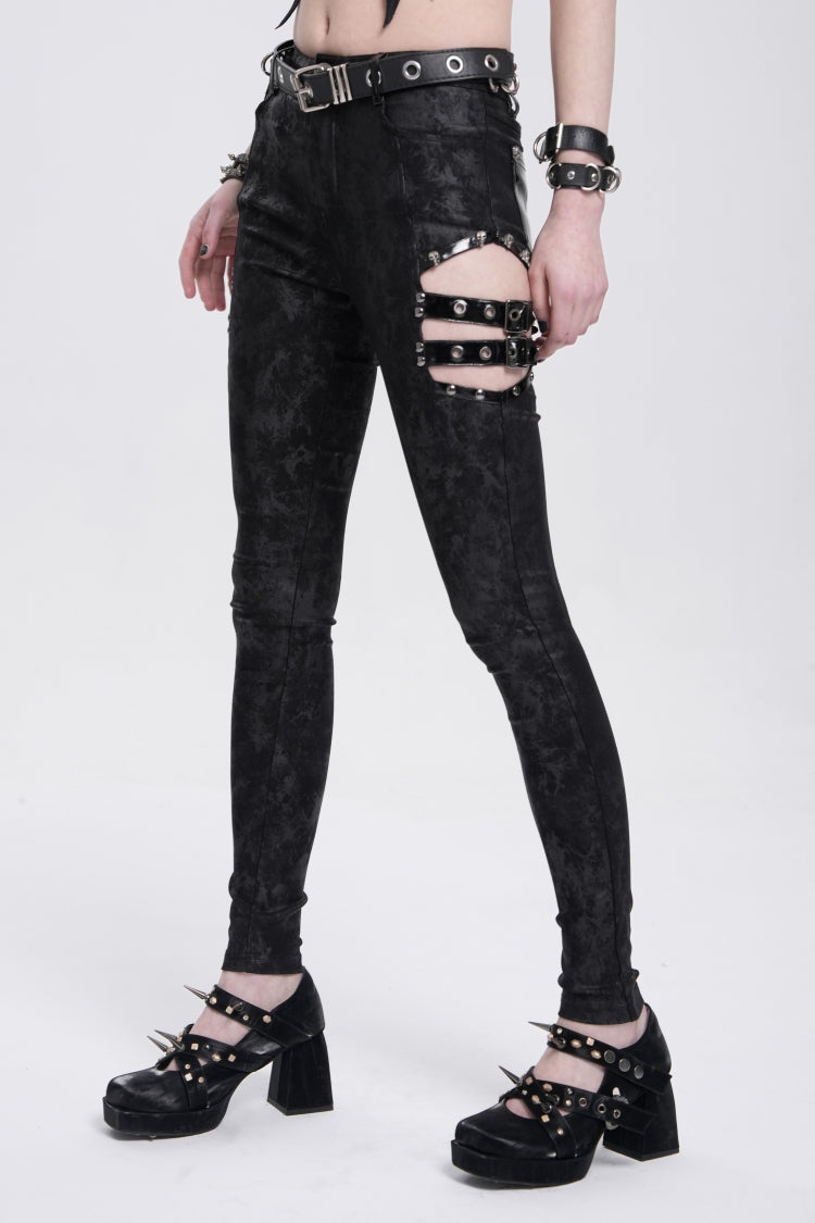 Midnight Cutout Buckle Trousers for Women - Gothic Edge