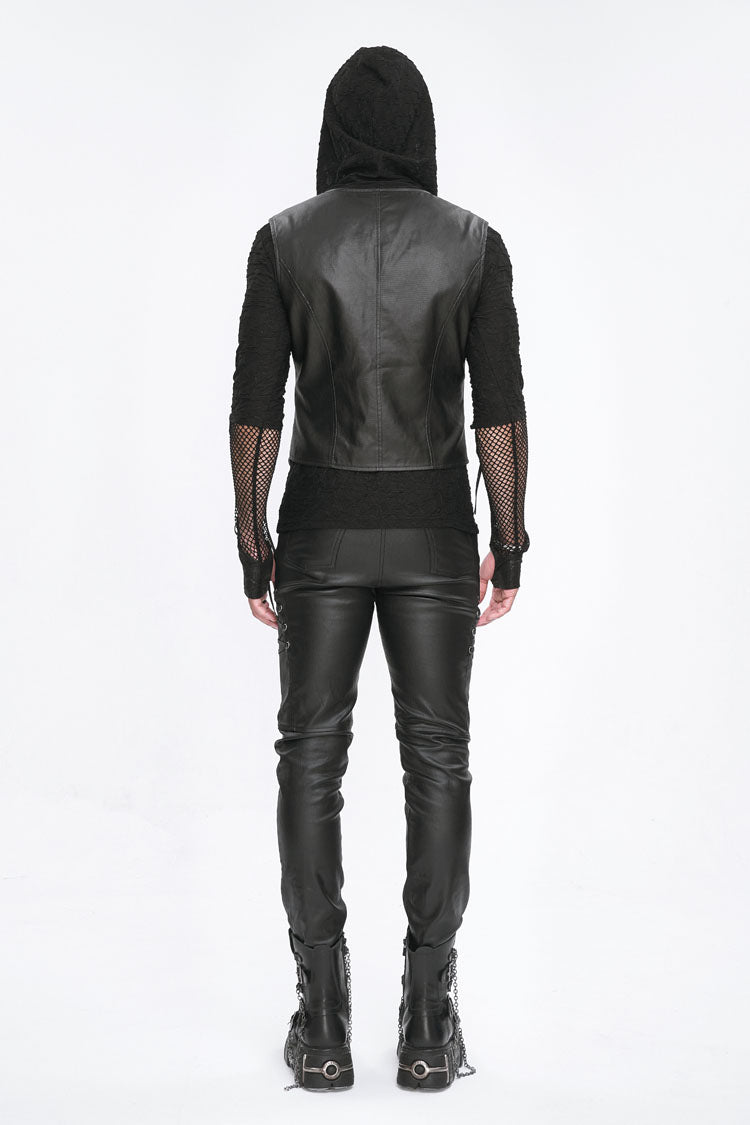 Men's Punk Faux Leather Vest with Zippers - Noir
