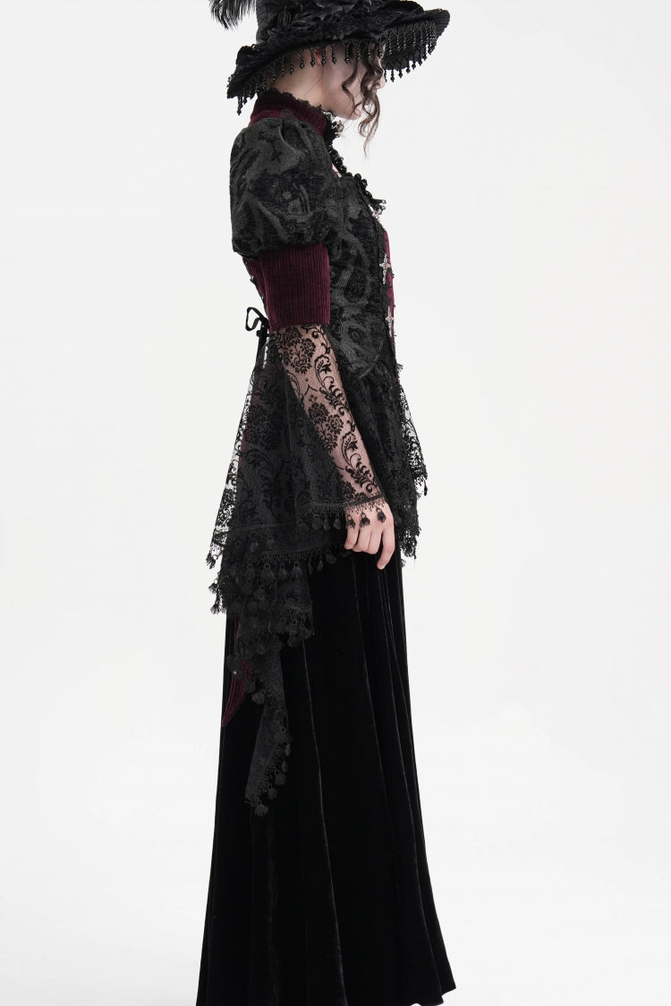 Maroon Mesh Lace Tassel Gothic Overcoat