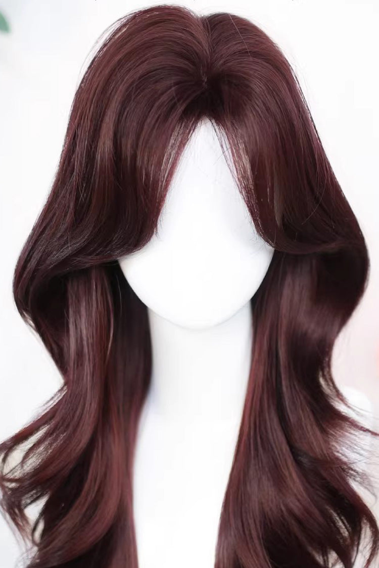 Wine Curly Bangs Long Soft Lolita Wig