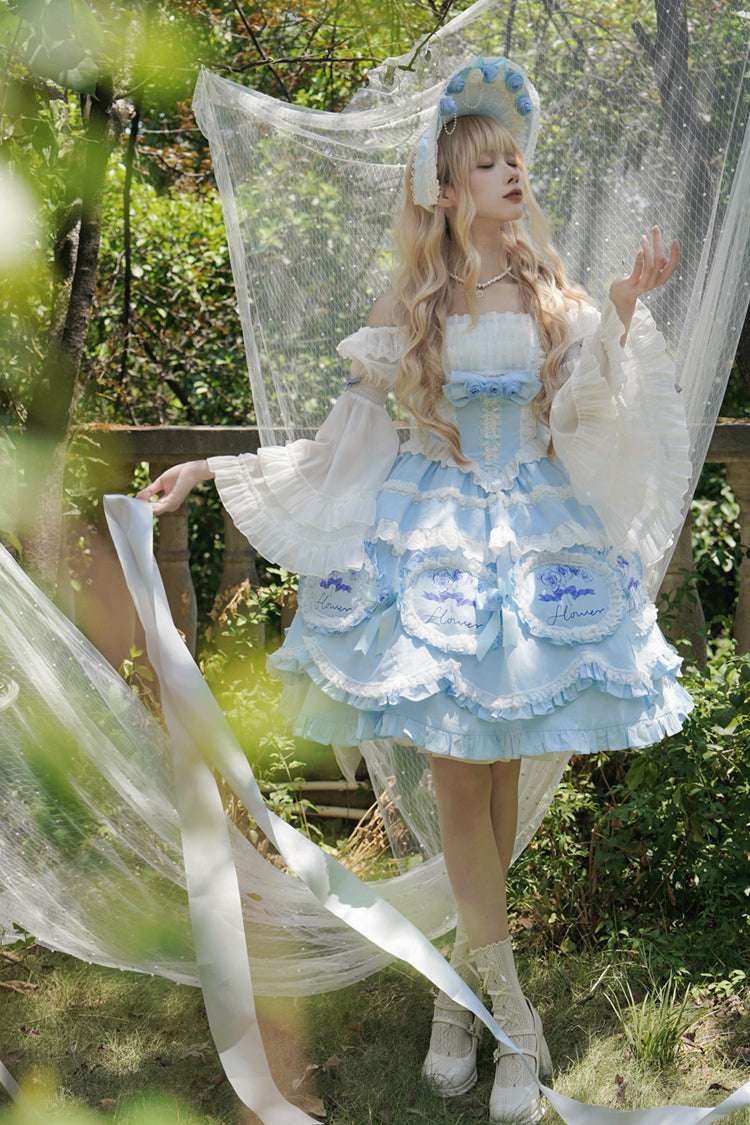 Multi-Layered Print Ruffled Bowknot Princess JSK - Butterfly Dream