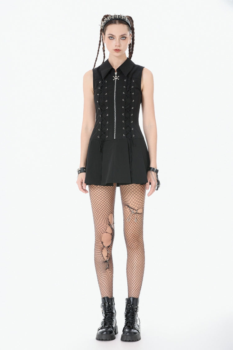 Skull Zip Sleeveless Punk Dress for Women - Gothic Edge