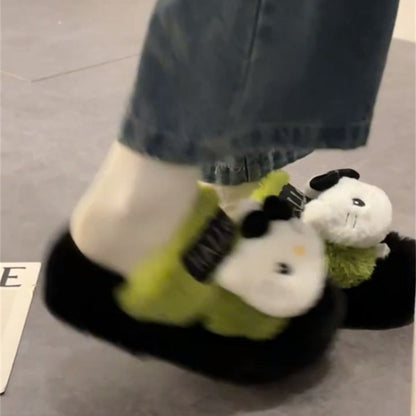 Chaussons en peluche à motif de chat vert de dessin animé KI642