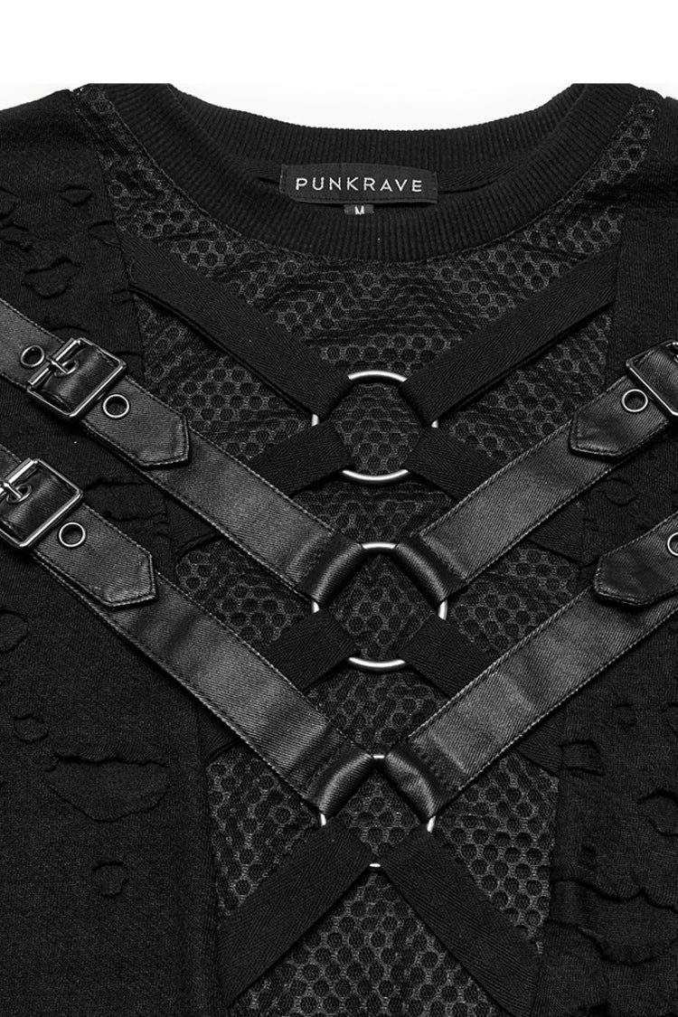 Ripped Strap T-Shirt with Mesh Stitching for Men