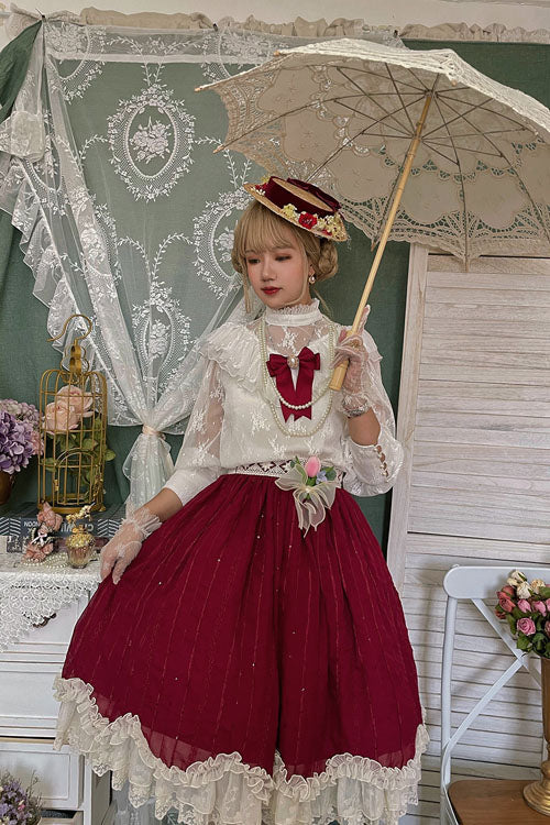 Burgundy Tulip Ruffle Classic Lolita Skirt Dress