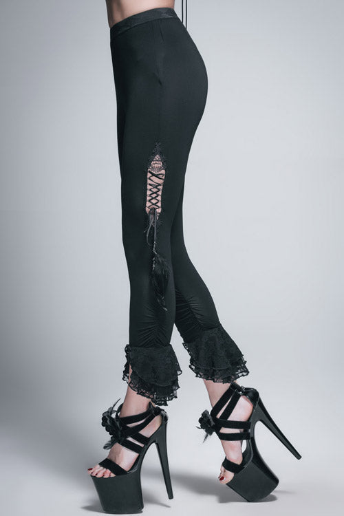 Side Slit Lace-Up Pants with Hollow Details