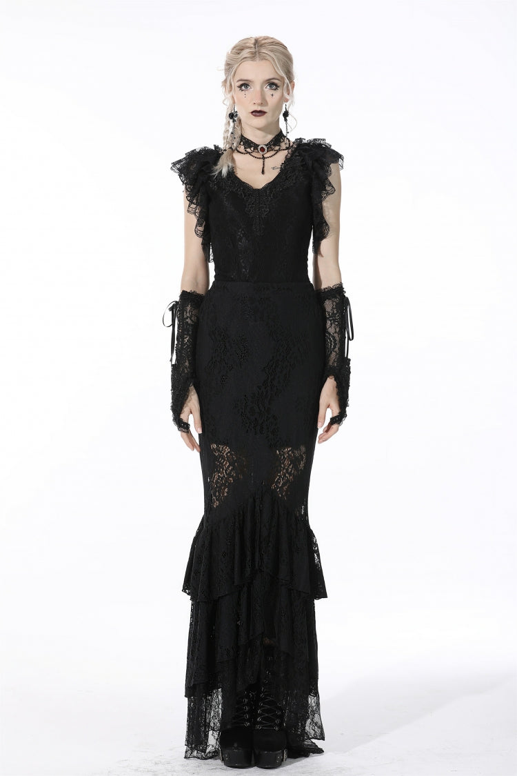 Midnight Lace-Trimmed Crop Top with Deep Plunge Neck
