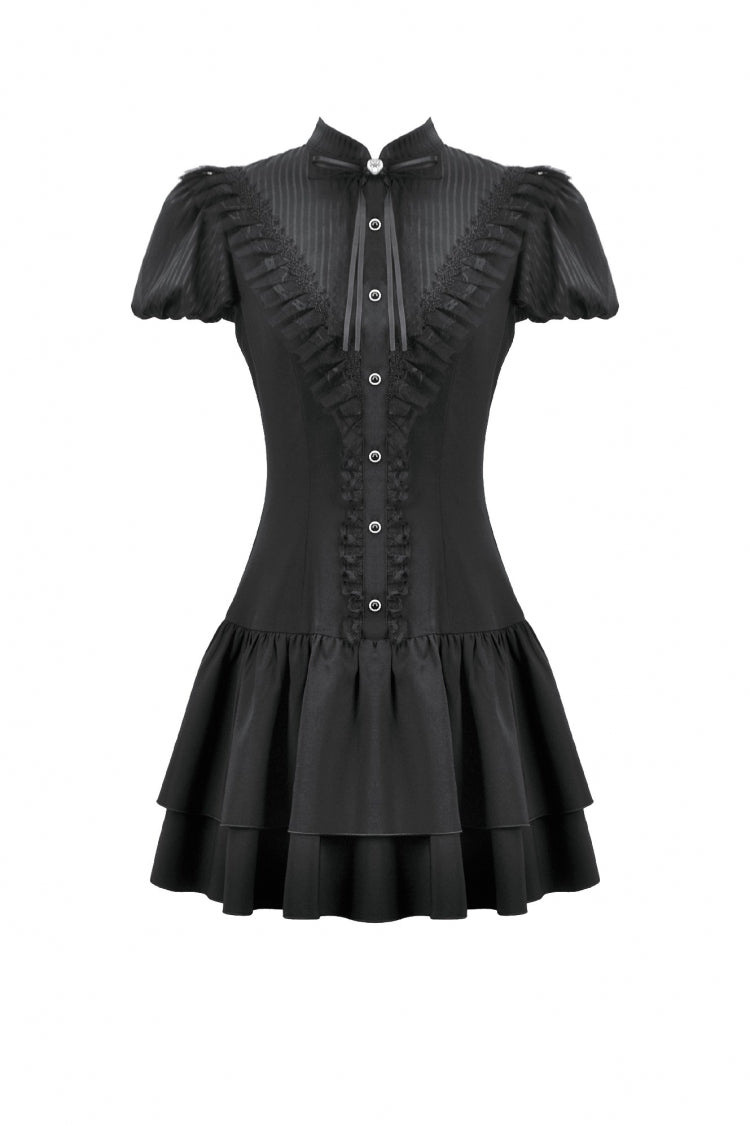 Lolita Dress with Bow Trim and Lace-Up Front