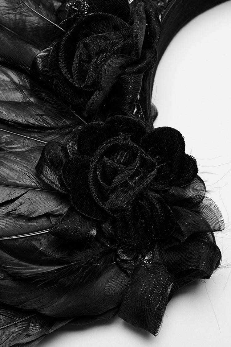 Gothic Headwear with Faux Feather Wings and Lace Accents