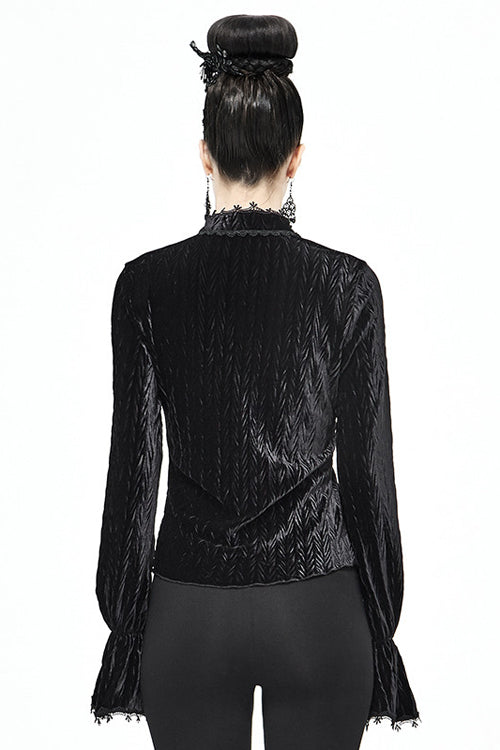 Pleated Velvet Trumpet Sleeve Blouse for Women - Gothic Edge