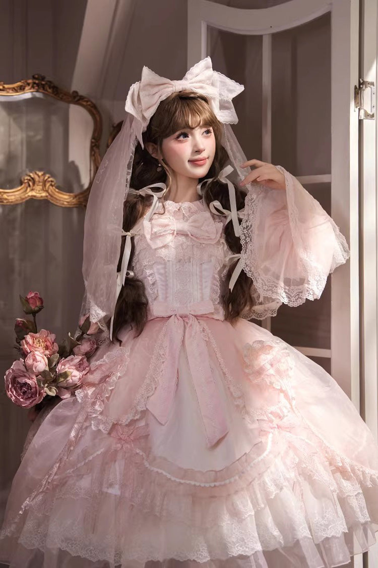Candy Flavor Square Collar Sleeveless Ruffle Bow Lace Elegant Lolita JSK