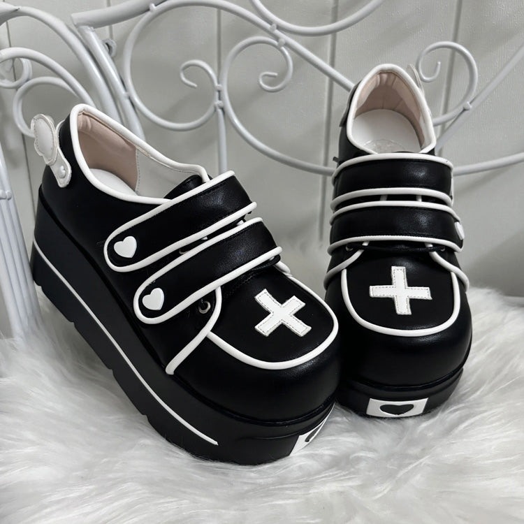 Sweet Lolita Platform Shoes with Heart Design and Double Straps - Three Colors