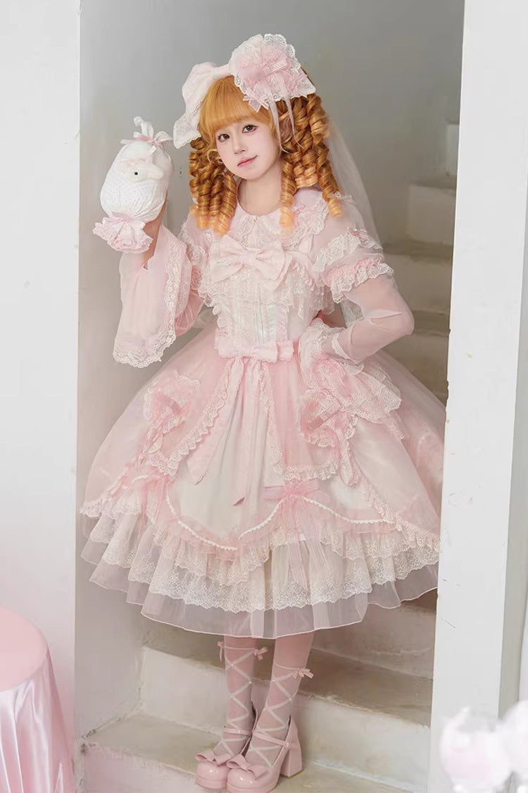 Candy Flavor Square Collar Sleeveless Ruffle Bow Lace Elegant Lolita JSK