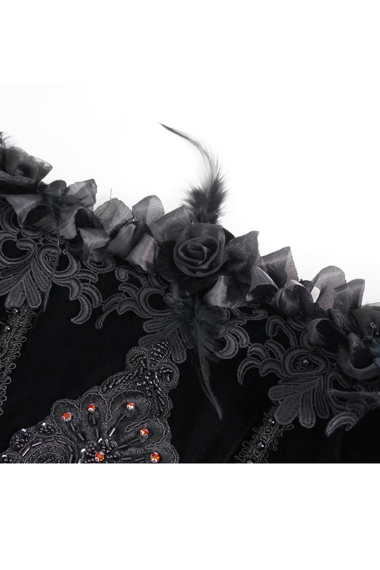 Crimson Gothic Dress with High Waist and Floral Lace Print