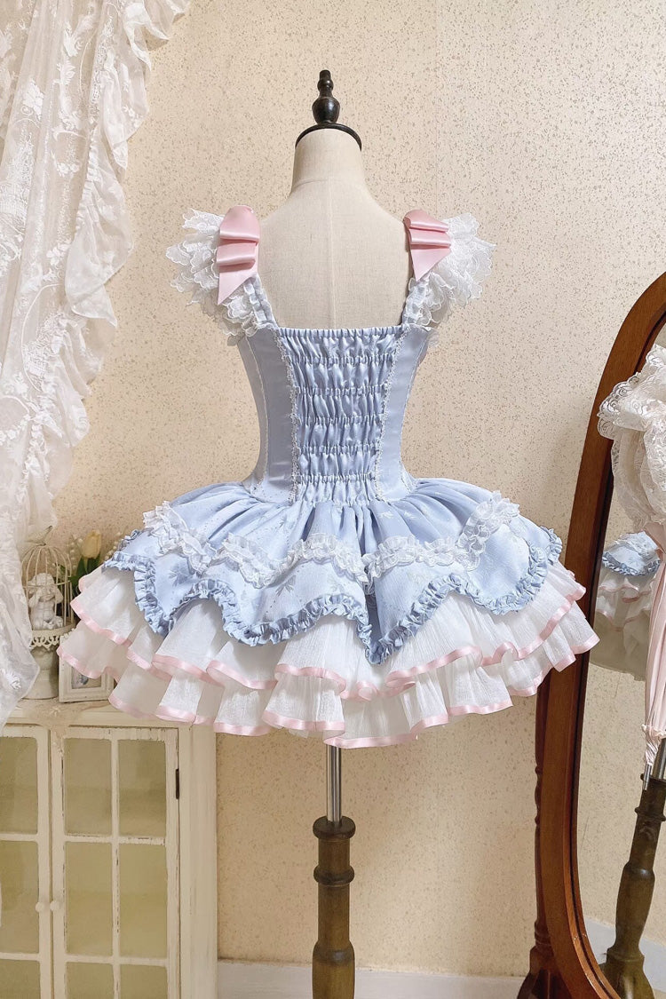 Azure Triple Ruffled Bow Lace-Up Slim Ballet Sweet Lolita Outfit