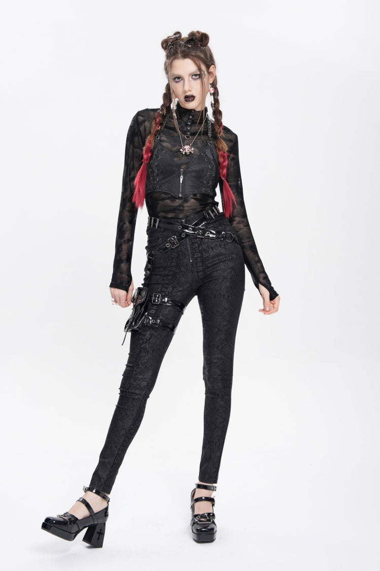 Punk Trousers with Leg Bag and Buckle Straps - Gothic Edge