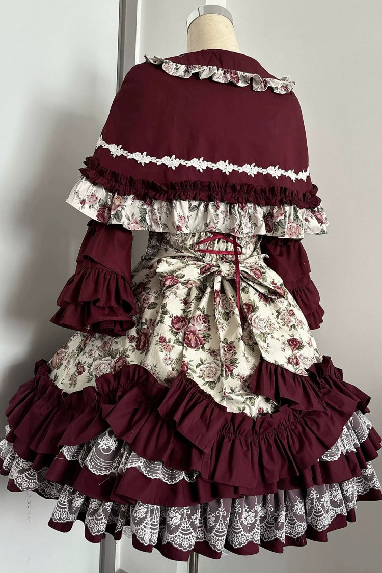 Ruffled Off-Shoulder Gothic JSK Dress with Bow and Lace