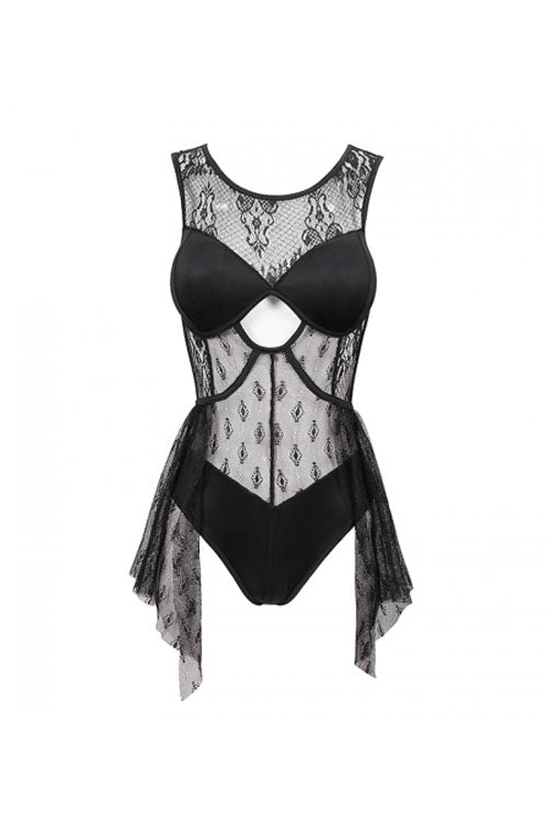 Gothic One Piece Swimsuit with Back Lace Stitching, Cross Strap, Lace Up