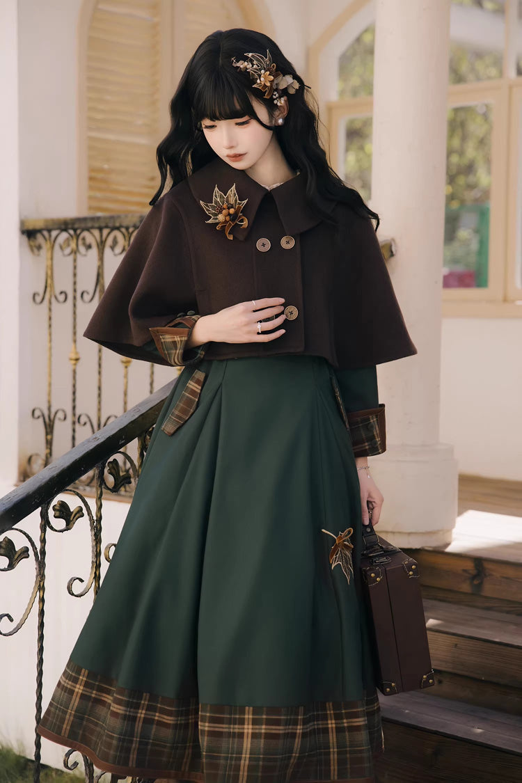 Emerald Autumn Chronicles Round Collar Long Sleeve Printed Embroidered Slim Sweet Lolita Gown