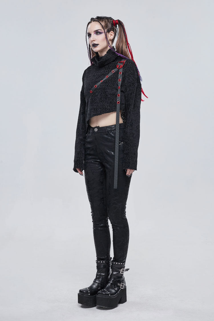 Studded Turtleneck Punk Sweater with Grommets