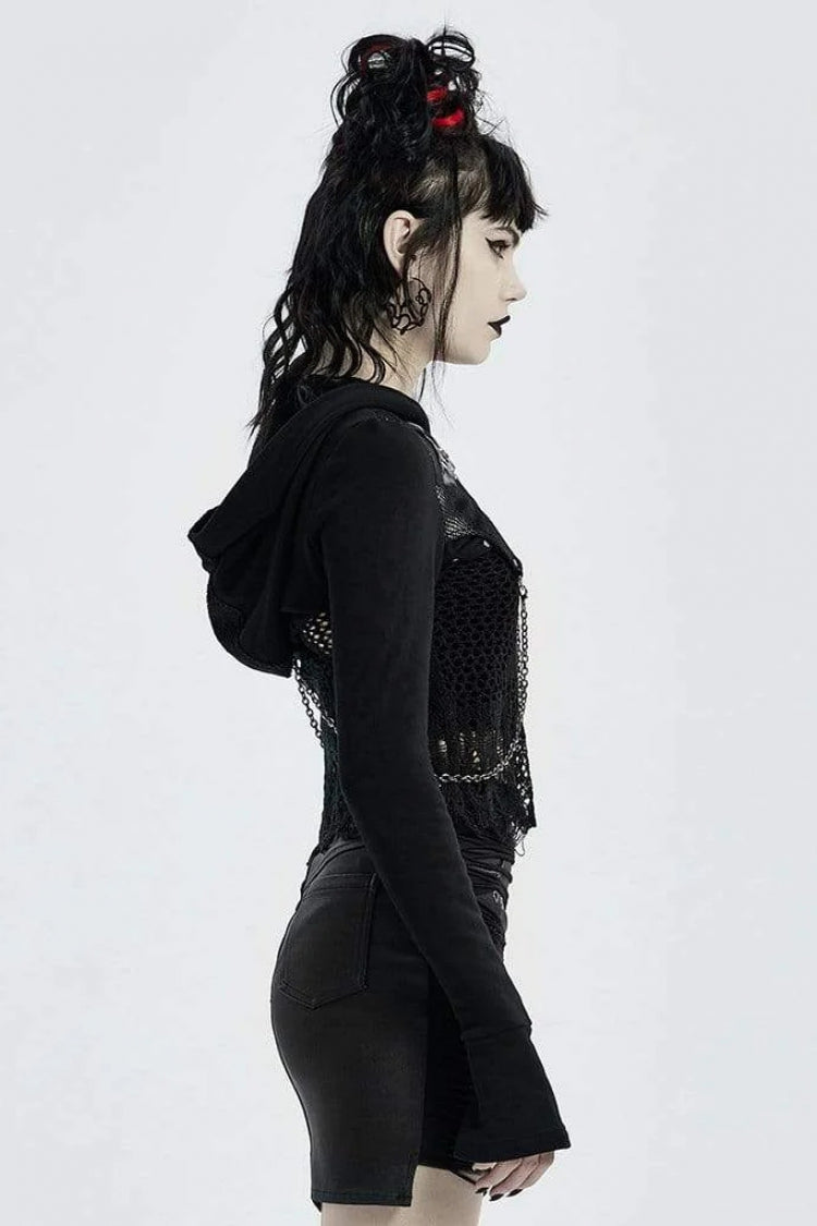 Steampunk Women's Hooded Coat with Ornate Chain Stitching - Dual Tone