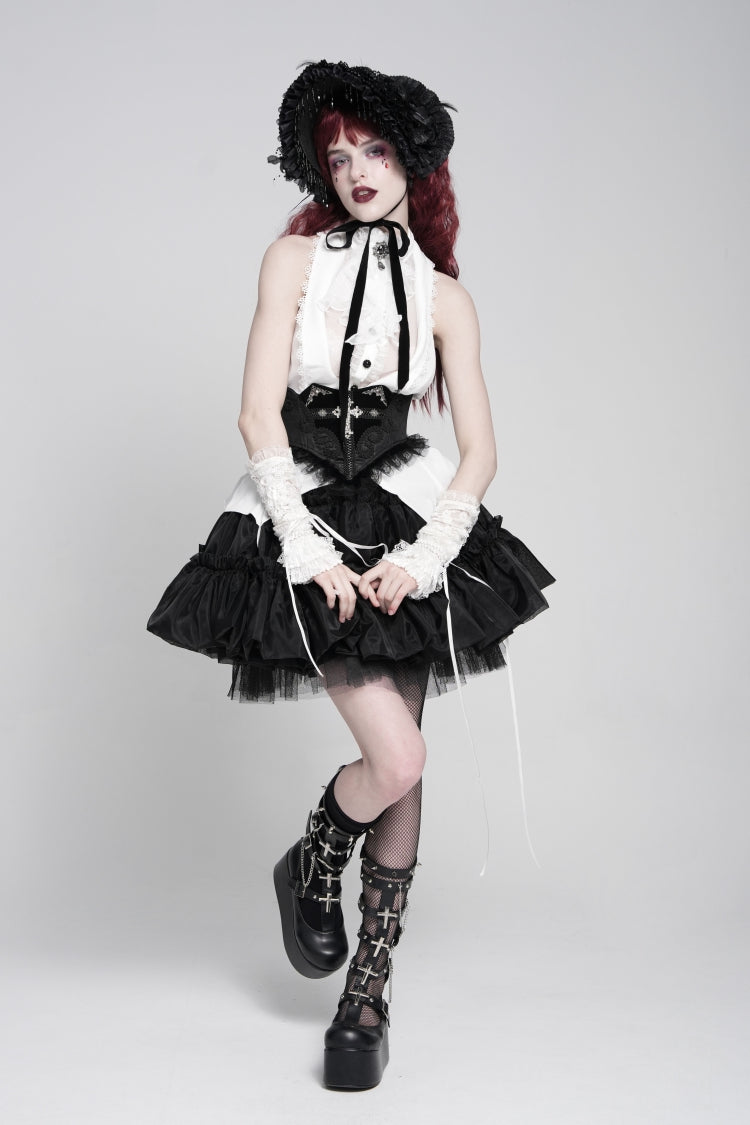 Underbust Corset with Cross and Eye Motif and Slimming Lace-Up